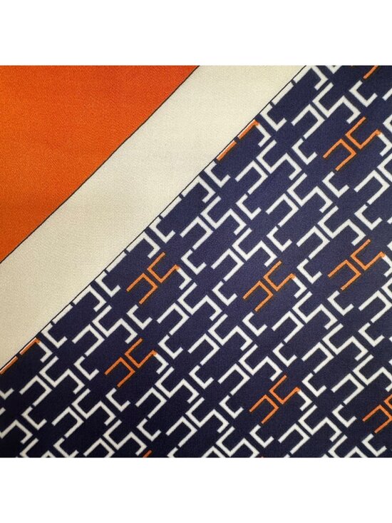 ❤️Elegant Luxury Bandana Square Scarf Silky Satin Soft ORANGE BLUE Geometric New - Picture 8 of 9